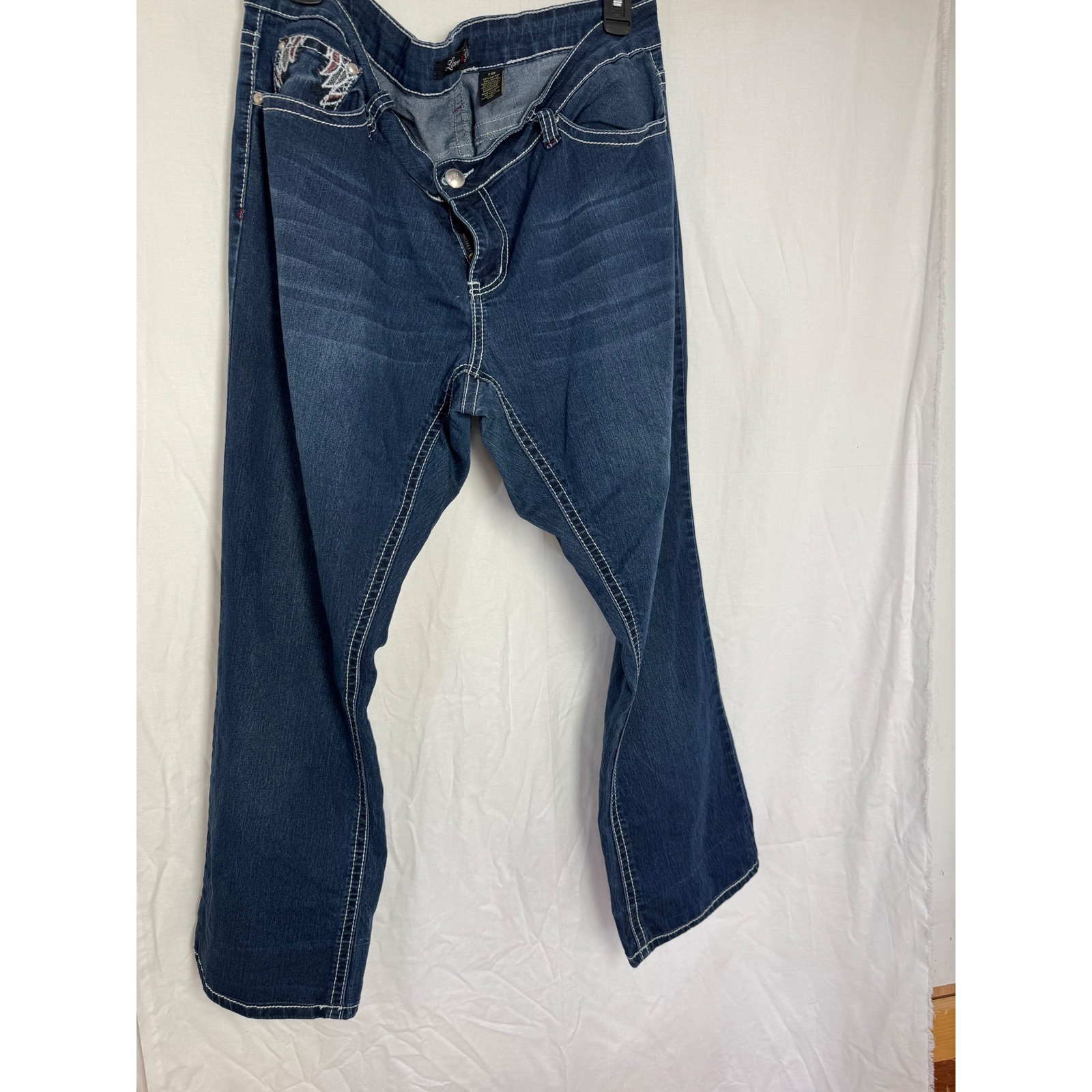 Love Indigo Womens Size 16 Blue Denim Embellished Pocket Bootcut Jeans